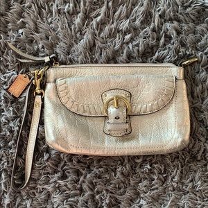 COACH Metallic Whip Stitch Buckle Wristlet Clutch